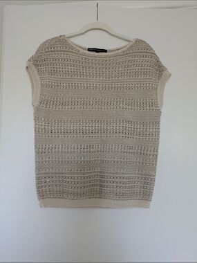 White House Black Market Cream Open-Knit Short Sleeve Top